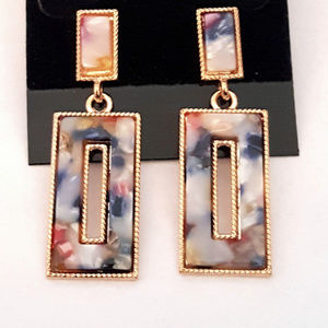 Natural Stone Finish Rectangular Dangle Earrings